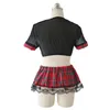 Sexig skolflicka cosplay kostym pläd kjol enhetlig klänning svart spets plus storlek #R45