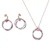 Elegence einfache schwebende Kreis-Anhänger-Halskette mit Mikropavé-Regenbogen, bunte CZ-Roségold-Farbkette für Frauen, Femme, Liebesgeschenke