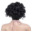 Short Curly Wig Black Brown Hair Wig For Women Afro Synthetic Bob Wigs with Side Part Cosplay Party