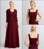Bourgogne Elegant Mor of the Bride Suits Dresses With Lace Jacket Suits Tonged Off Shoulder Zipper Back Plus Size Size Afton Gowns
