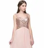 Spaghetti rems brudtärna klänningar med rosa guld paljetter topp 2020 chiffong kjol party klänningar golv längd formella klänningar