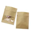 Ön Kağıt Üzerindeki Yarı Pencere Ambalaj Zip Kilit Torbası Temiz ve Kahverengi Paket Kendi Seal Fermuar Paketleme Çöpleri 9*13cm 100 PCS