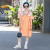 Kız elbiseleri kızlar denizci yaka turuncu elbise 2021 yaz Kore tarzı gevşek çocuk kısa kollu bebek giysileri ws1670