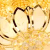 Accesorio de iluminación de techo de cristal moderno Luz LED Lámparas de araña de flor de loto de oro americano Luces de techo redondas Lámpara de interior para el hogar
