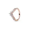 Rose Banhado a ouro Princesa Wishbone Anel Mulheres Meninas Casamento Jóias Para Pandora Sterling Prata CZ Diamante Anéis Com Caixa Original
