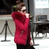 2019 겨울 여성 따뜻한 면화 파카 코트 암컷 짧은 슬림 단단 모피 칼라 후드 퀼트 재킷 아웃웨어 플러스 크기 1