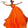 Orange Crop Top Prom Dress Strapless Sexy 2 Piece Party Gowns Long Tulle Black Girl Dress New vestido baile de gala1229918