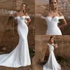 2020 Saten Mermaid Gelinlik Dantel Aplikler Kapalı Omuz Dantel-up Gelinlikler Boncuk Chic Beach Gelinlik Ile Vestido De Novia