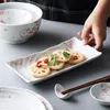 Tidig vår Cherry Blossom Japanese Sushi Plates Rätter Oval Square Rectangular Servering Tray Präglade Sakura Porcelain servis