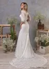 Nouvelles robes de mariée en dentelle de sirène abiti da sposa élégantes manches trois-quarts robes de mariée pure illusion cou robe formelle vestidos de novia
