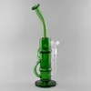 13.8" Green Recycler Oil Rig Hookah Bong with Bent Neck, Glass Water Pipes, 18mm Male Joint, and Bowl