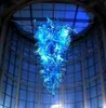 Nowoczesny niebieski kolor duży styl dmuchany szklany żyrandol oświetlenie LED oszczędzanie źródła światła Długie wiszące lampy żyrandolowe