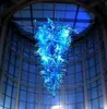 Modern Blue Color Large Style Blown Glass Chandelier Lighting LED Saving Light Source Long Hanging Chandelier Lamps