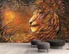 HD Wallpapers Promotion Embossed Golden Mighty Lion 3d Animal Wallpaper Decoration Interior Exquisite Practical Good