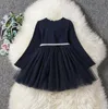 New Spring Autumn Baby Girls Dress Kids Long Sleeve Lace Tulle Stars Princess Dress Children Casual Dresses 14555