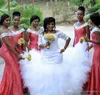 2019 Vestido de dama de honor nigeriano africano Melón de agua Largo Primavera Verano Fiesta de bodas formal Invitada Vestido de dama de honor Tallas grandes por encargo