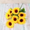 2 pçs / lote outono decoração amarelo girassol seda flores artificiais buquê para decoração de casa festa de escritório jardim decoração