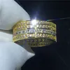 Choucong Anel De Luxo Cheio de Diamante Amarelo Ouro Preenchido 925 de prata Anéis de Noivado de Casamento Banda para as mulheres homens Jóias