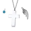 Personalized Angel wings Cross Necklace Birthstone Name Pendant Cremation Urn Necklace Custom Jewelry