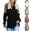 Camicie a maniche lunghe da donna Patchwork leopardato Magliette casual T-shirt T-shirt sexy Camicette con o-collo Blusas Apparel Tee LJJA3427