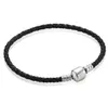 Kobiet 925 Sterling Silver Real Black Double Layer Skórzany Bransoletka Fit Pan Charms Koraliki Biżuteria Mężczyźni Męskie Bransoletki Bransoletki W248