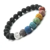 Mens Black Lava Stone Strand Armband Träd av Life Charms 7 Chakra Pärlor Armband Kvinnor Mode Smycken