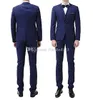 Ny Populär One Button Blue Groom Tuxedos Notch Lapel Män Passar Bröllop / Prom / Middag Bästa Man Blazer (Jacka + Byxor + Vest + Slips) W229