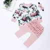Ruffle Polka Dot Rompers Pants Baby Girl Clothes Floral Flowers Clothing Sets Headband Suits Sleeve Letter Print Leopard Boutique BZYQ6657