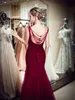 Fashion Elegant Dresses Round Neck Open Back Beading Mermaid Wine Red Tulle Long Party Formal Evening Dresses Women Prom Gowns HY4278