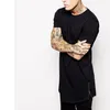 Gloednieuwe kleding Heren Zwart Katoenen T-shirt Hip Hop Korte Mouw Longline Regelmatige T-shirt Zip O-hals Streetwear Lange T-shirts