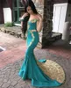 Ombro New Sexy Árabe Mermaid Vestidos Hunter Off Com Prom Party Gold Lace apliques de cristal frisado Trem da varredura Oriente Médio Vestidos