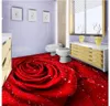 Dostosowane 3d Photo Mural Tapeta PCV Samoprzylepna Wodoodporna Podłoga Naklejka Ścienna Romantyczny Miłość Czerwona Róża Rose 3d Płytki podłogowe