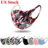 US Stock Schutzgesichtsmasken Ice Silk Camo Print Anti Dust/PM2.5 Atmungsaktive waschbare Mund-Designer-Gesichtsmasken DHL-Versand