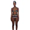 Bandage bikini 2020 Tribal Print Baddräkt Hög midja Badkläder Simma Baddräkt för kvinnor Stripad Afrikansk stil Bikini Maillot
