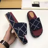 Zapatilla de diseñador de lujo para mujer, vestido de plataforma para exteriores, sandalia de lona, toboganes de cuero auténtico, zapatilla de moda negra y amarilla para mujer con caja