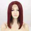 Quente calor resistente ao calor vinho vermelho cor curta curta bob perucas para mulheres negras de laço sem glama sintético dianteira borgonha peruca cosplay festa