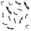 Forniture per feste di Halloween fai-da-te Adesivo da parete decorativo per pipistrelli spaventosi in PVC 3D, set di decorazioni per finestre di casa, decorazioni per la vigilia di Halloween, 12 pezzi, nero