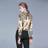 2020 Spring Shirts met lange mouwen Dames Turn Collar Luxe Print Designer Runway Tops Blouses Casual Shirt Blusa Mujer