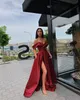 2020 Newest Satin Long Formal A Line Split Prom Dresses Off The Shoulder Ruched Sweep Train Formal Party Evening gowns