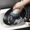 Krukrengöring borste stål rengöring boll med handtag kök rengöring verktyg stål boll pensel dekontaminering kök panna pottborstar
