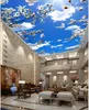 Mural Гостиная Спальня Исследование потолка Обои De Parede 3D Голубое небо белые облака орхидеи ВС плафон