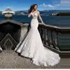 2020 sirène appliques robes de mariée avec manches longues plage Robe de mariée princesse dentelle avec balayage Train Robe Mariage
