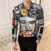 Высококачественная мужская рубашка 2019 марка мода повседневная тонкий геометрический принт с длинным рукавом рубашка мужчины вечеринка социальная конструкция верхняя одежда