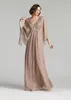 Spring 2020 Elegant Mother of The Bride Evening Dress Flounce V Neck Empire Waist A Line Floor Length Champagne Chiffon Fomal Gowns