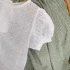 2020 Summer Korean Girls Hollow Out Girl Girl Bawełna okrągła szyja koszule z rękawami puff