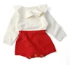 Bébé fille vêtements barboteuses infantile hiver tricoté combinaisons pull à manches longues enfant en bas âge O cou Onesies nouveau-né bouton combishorts body D6288