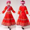 Hmong clothes women Chinese traditional folk dance costume red Miao apparel embroidered flower dress ethnic stage clothing