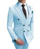 Double-Breasted Blue/Pink/Wine/Purple/Red Groom Tuxedos Peak Lapel Men Suits 2 pieces Wedding/Prom/Dinner Blazer (Jacket+Pants+Tie) W913