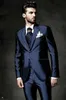 Classic Design Shinny Navy Blue Men Wedding Tuxedos Peak Lapel Two Button Groom Tuxedos Men Dress / Darty Dress (Kurtka + spodnie + krawat + kamizelka) 6