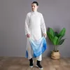 Geleneksel Çin mandalina yaka Tang Suit Hanfu Uzun elbise Klasik cheongsam elbise erkekler Film TV Kung fu Sahne aşınma Cosplay Kostümler için